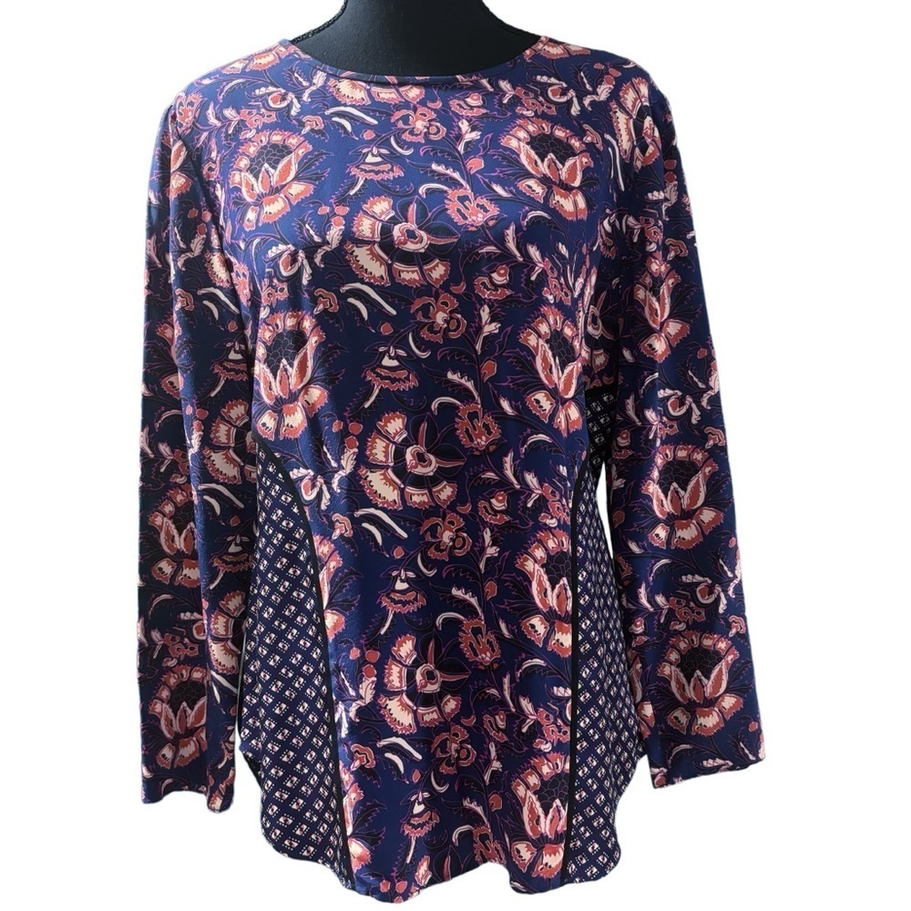VERONICA BEARD SILK PLUM FLORAL LONG SLEEVE PRINTED BLOUSE